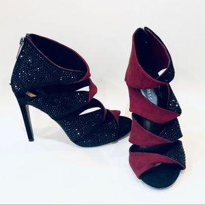 Express Rhinestone Studded 2 Tone Open-Toe Bootie